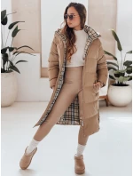 WINTERMISS dámská zimní dlouhá prošívaná bunda s kapucí tmavě béžová FashionStreet TY4966