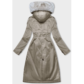Béžová dámská zimní bunda parka s kožešinou (B557-46046)