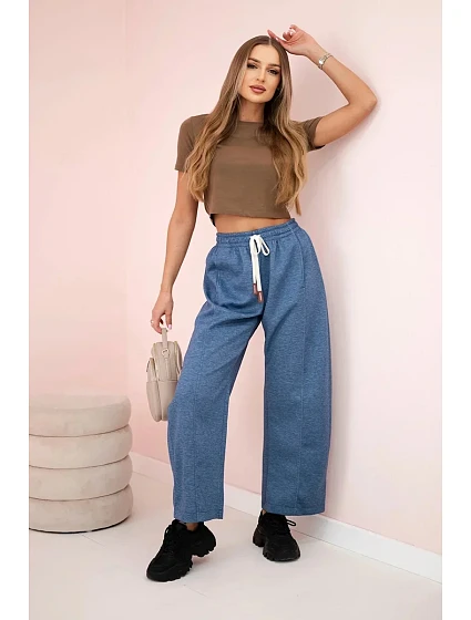 model 20934392 kalhoty zavazované v pase džínový melír - K-Fashion model 20934392 kalhoty zavazované v pase džínový melír - K-Fashion