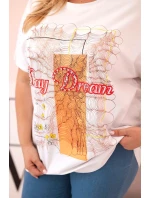 Dámská bavlněná halenka Plus Size s potiskem  bílá + oranžová model 21175961 - K-Fashion