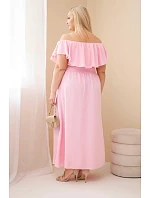 Dámské šaty Plus Size s volánem a elastickým pasem cukrově růžové Dámské šaty Plus Size s volánem a elastickým pasem cukrově růžové