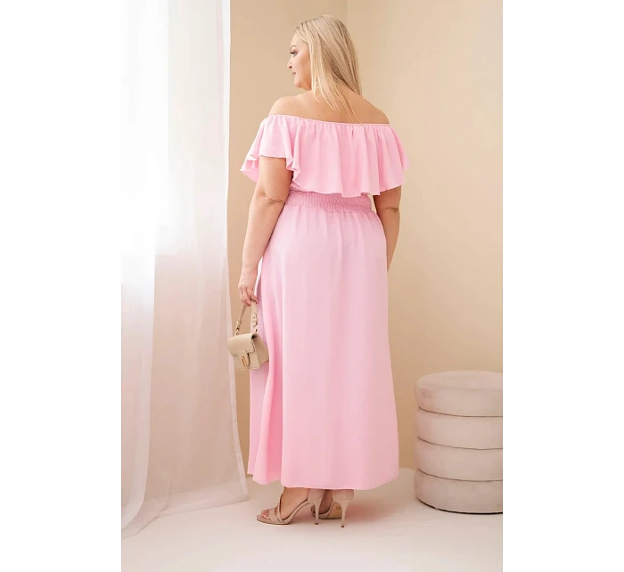 Dámské šaty Plus Size s volánem a elastickým pasem cukrově růžové Dámské šaty Plus Size s volánem a elastickým pasem cukrově růžové