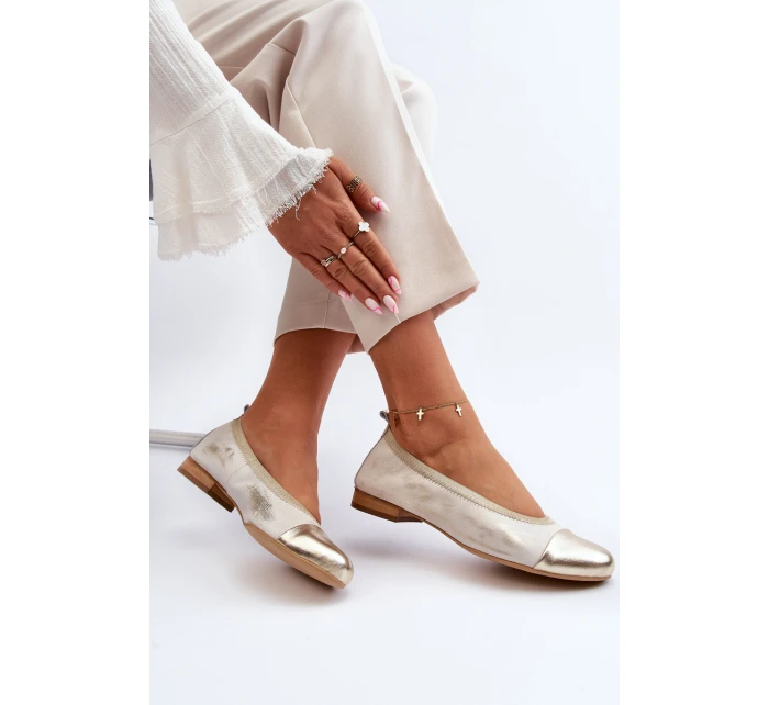 Zazoo 2890 Kožené baleríny Zlaté Ošoupané
