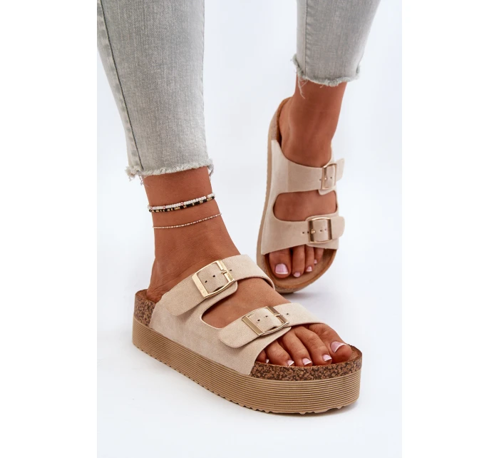 Dámské žabky na platformě s přezkami béžové model 21651009 - Boto