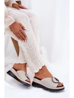 Dámské Kožené Sandály S Ozdobou Béžové S.Barski LR51-662