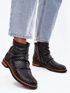 Kožené kotníkové boty s vzorem  Černé model 21725121 - Maciejka