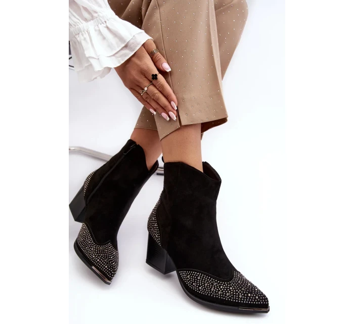 Dámské zdobené kovbojské boty na vysokém podpatku černá Eleduana