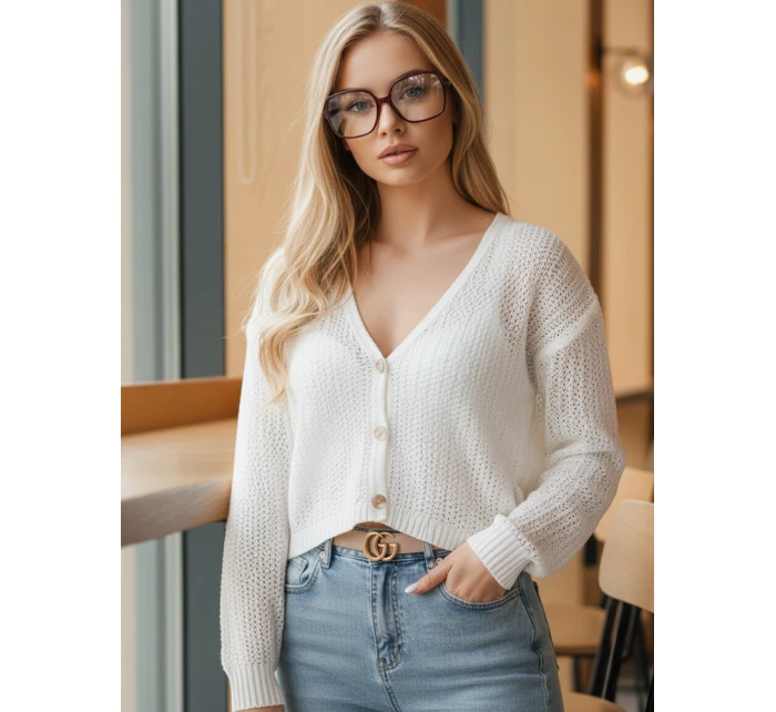 Dámský prolamovaný svetr GOFFY white FashionStreet MY2278