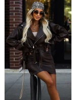 Bunda z měkké ekokůže s páskem a asymetrickým zipem hnědá model 21322454 - numoco basic