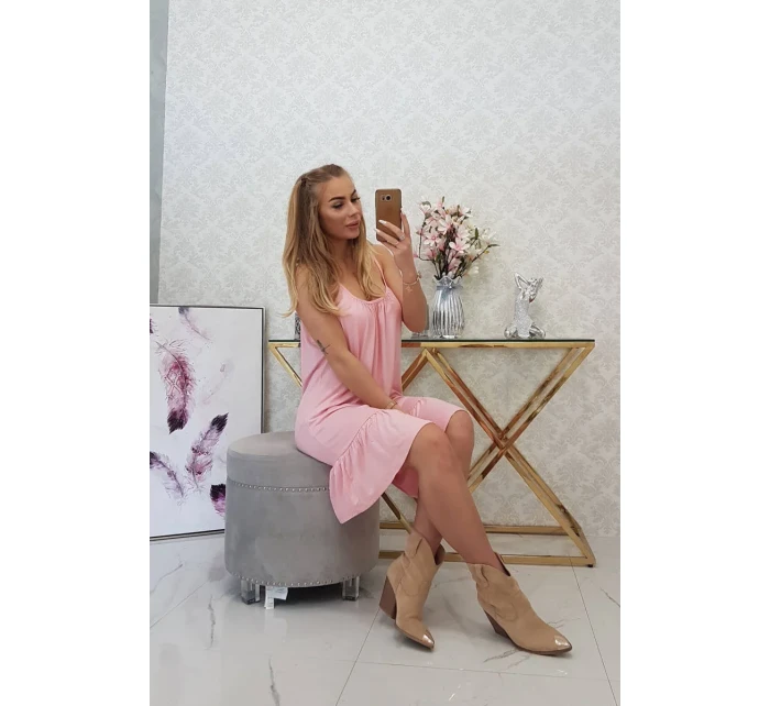 Šaty s tenkým páskem, pudrově růžové