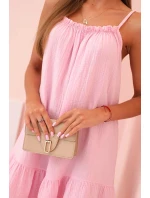 Dámské mušelínové šaty s ramínky a volánem bonbónově růžová Dámské mušelínové šaty s ramínky a volánem bonbónově růžová