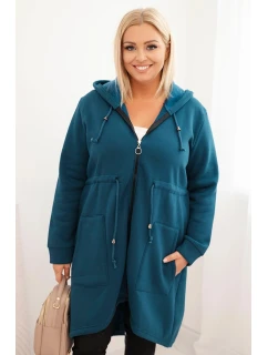 Dámská mikina zateplená Plus Size s kapucí a model 21480759 výstřihem hnědá - K-Fashion