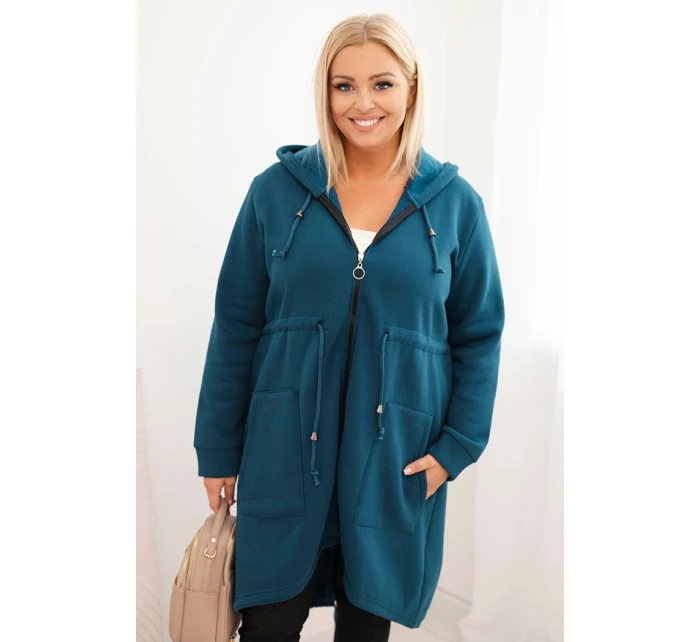 Dámská mikina zateplená Plus Size s kapucí a model 21480759 výstřihem hnědá - K-Fashion