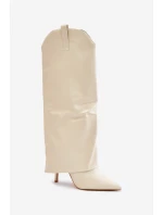 Kozačky Na Podpatku S Svrškem Světle Béžové model 21677301 - Boto