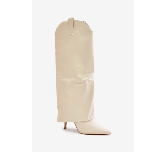 Kozačky Na Podpatku S Svrškem Světle Béžové model 21677301 - Boto