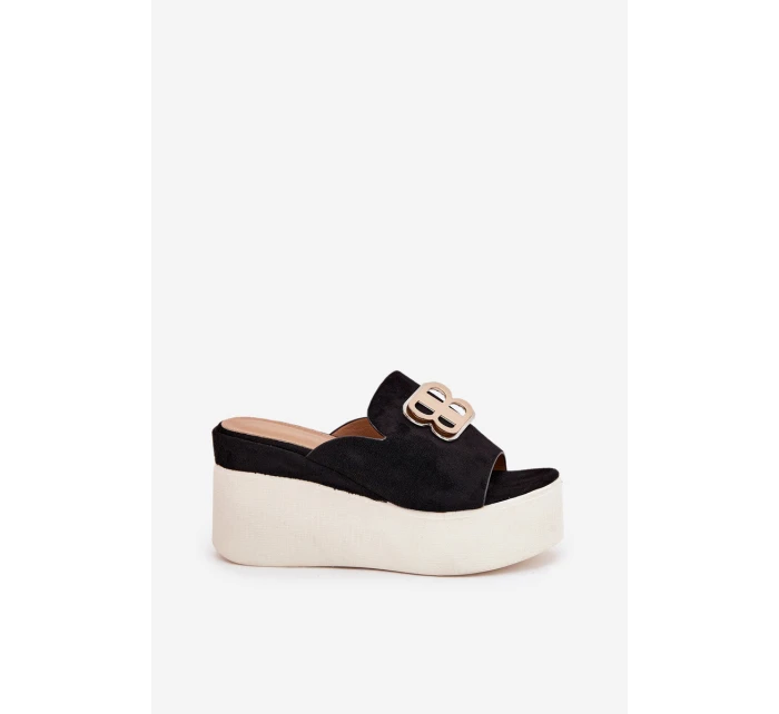Pantofle Na Platformě A Klínu S Dekorací Černé Tanonea Pantofle Na Platformě A Klínu S Dekorací Černé Tanonea