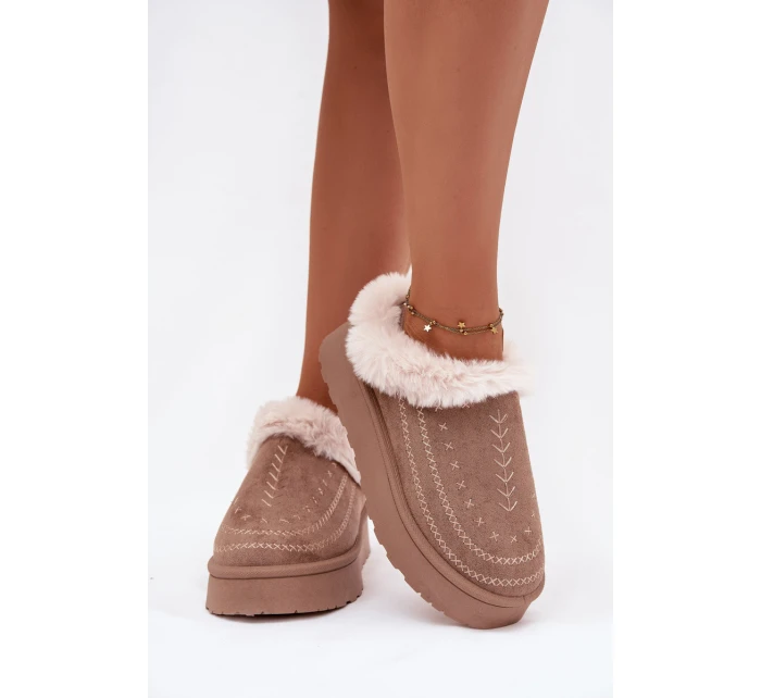Dámské sněhule na platformě s kožešinou a prošitím tmavě béžové Arelina