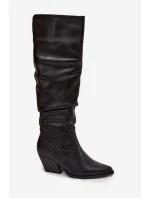 Dámské zateplené kozačky kovbojky na podpatku Rosvian – černé, eko semiš Dámské zateplené kozačky kovbojky na podpatku Rosvian – černé, eko semiš