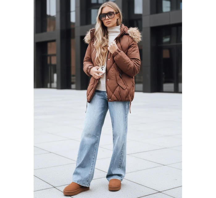 Dámská prošívaná zimní bunda s kapucí FashionStreet hnědá TY5231