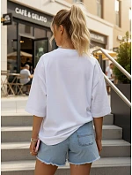 Dámské bavlněné tričko oversize s potiskem, bílé, FashionStreet NX9004RY