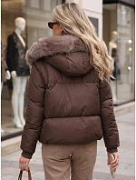 Kurtka damska zimowa pikowana z futerkiem brązowa FashionStreet TY6104