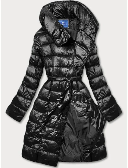 Černá dámská bunda s vyhrnutým límcem (ag1-j9061b)