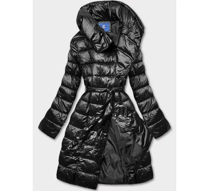 Černá dámská bunda s vyhrnutým límcem (ag1-j9061b)