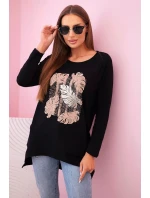 Dámská halenka s kapsami a ozdobným potiskem černý Dámská halenka s kapsami a ozdobným potiskem černý