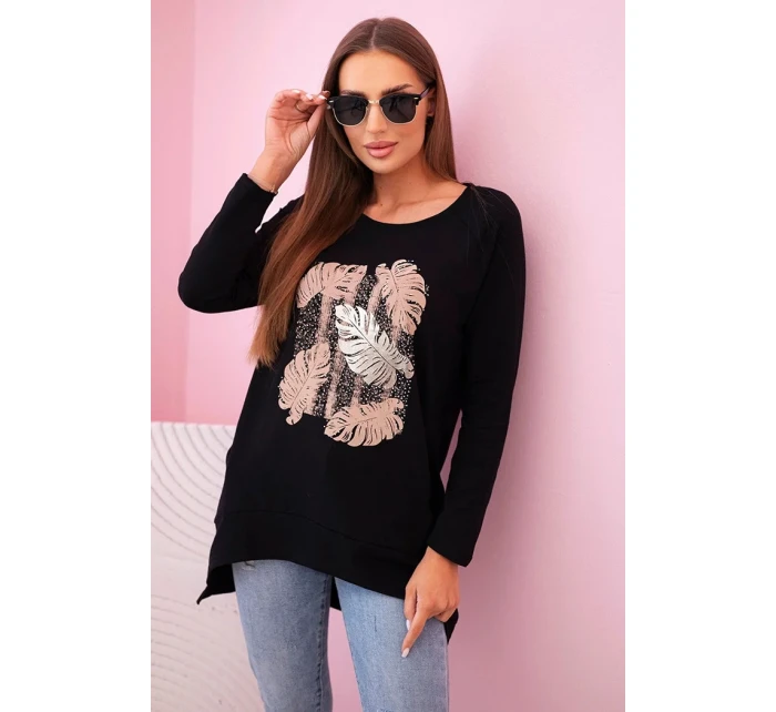 Dámská halenka s kapsami a ozdobným potiskem černý Dámská halenka s kapsami a ozdobným potiskem černý