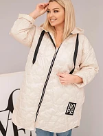Dámská bunda Plus Size prošívaná s kapucí a nápisem HOPE světlá béžová