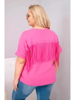 Dámská bavlněná halenka s výstřihem do V a třásněmi na zádech růžová