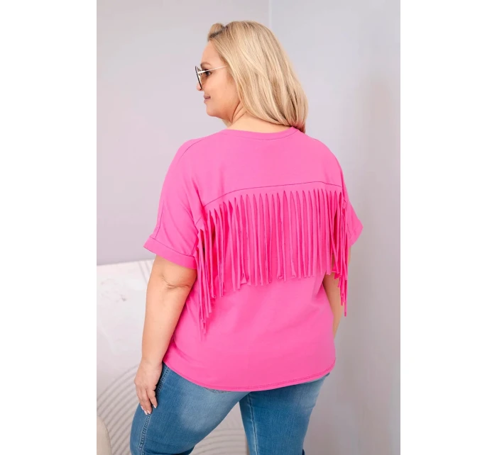 Dámská bavlněná halenka s výstřihem do V a třásněmi na zádech růžová