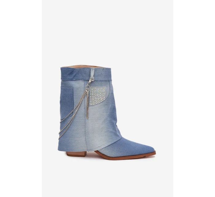 Dámské kotníkové boty na podpatku s řetízkem džínové Ilyana