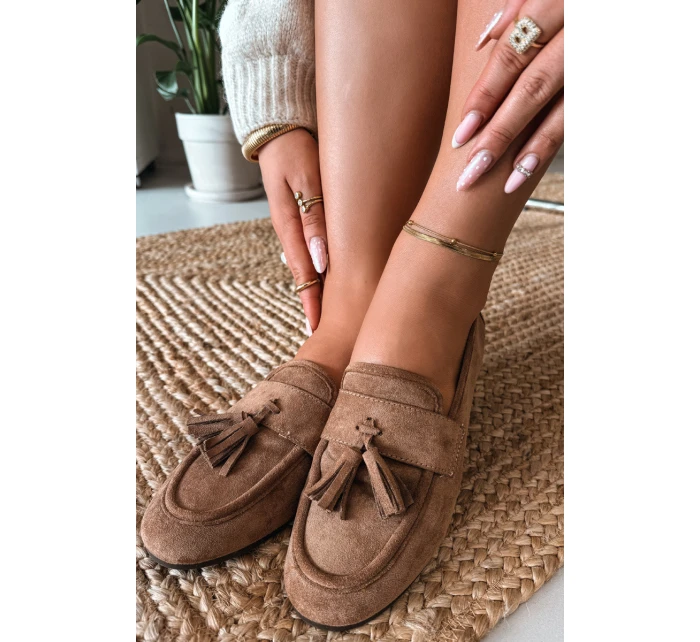 Dámské mokasíny ploché s třásněmi hnědé Marilisse