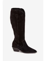 Dámské zateplené kozačky kovbojky z přírodního semiše Zazoo – černé
