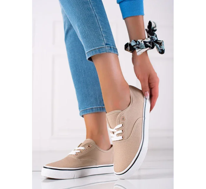Moderní dámské hnědé tenisky bez podpatku Moderní dámské hnědé tenisky bez podpatku