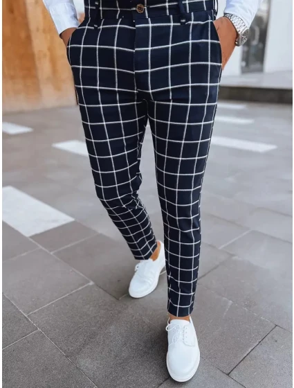 Pánské kostkované chinos kalhoty tmavě modré Dstreet model 21968619 - FashionStreet