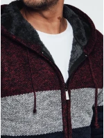 Pánský zateplený svetr s kapucí vínový FashionStreet WX2275