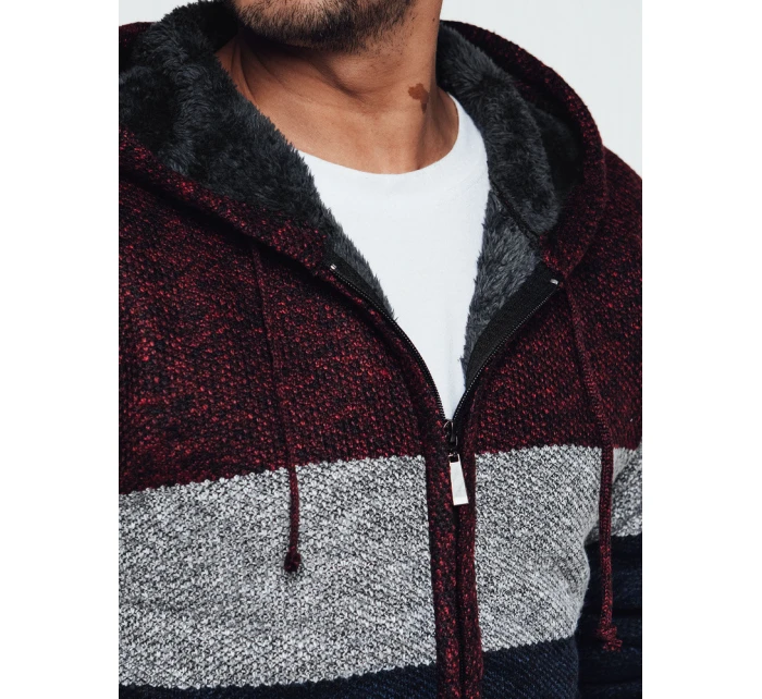 Pánský zateplený svetr s kapucí vínový FashionStreet WX2275