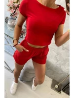 Bavlněná souprava se šortkami červená