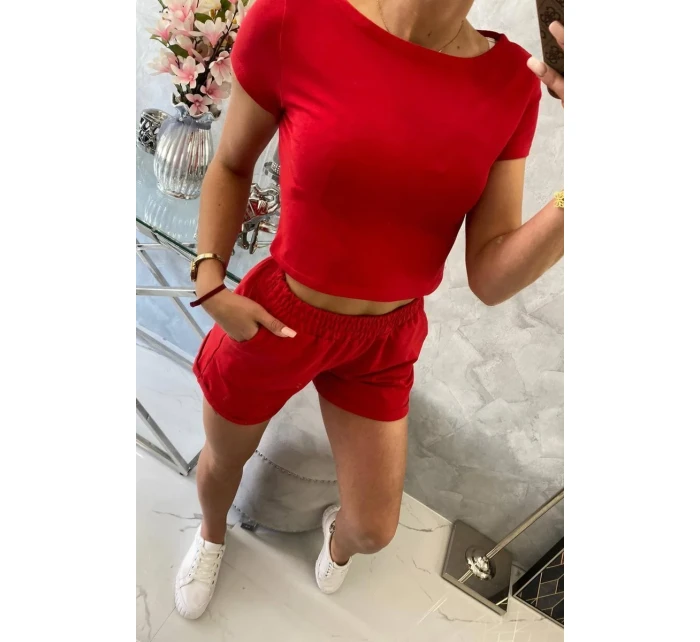 Bavlněná souprava se šortkami červená