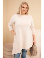Dámská PLUS SIZE šaty z viskózy s volným střihem a dlouhým rukávem béžová Dámská PLUS SIZE šaty z viskózy s volným střihem a dlouhým rukávem béžová