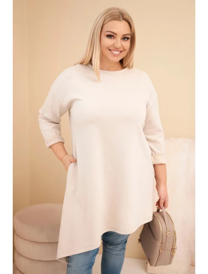 Dámská PLUS SIZE šaty z viskózy s volným střihem a dlouhým rukávem béžová
