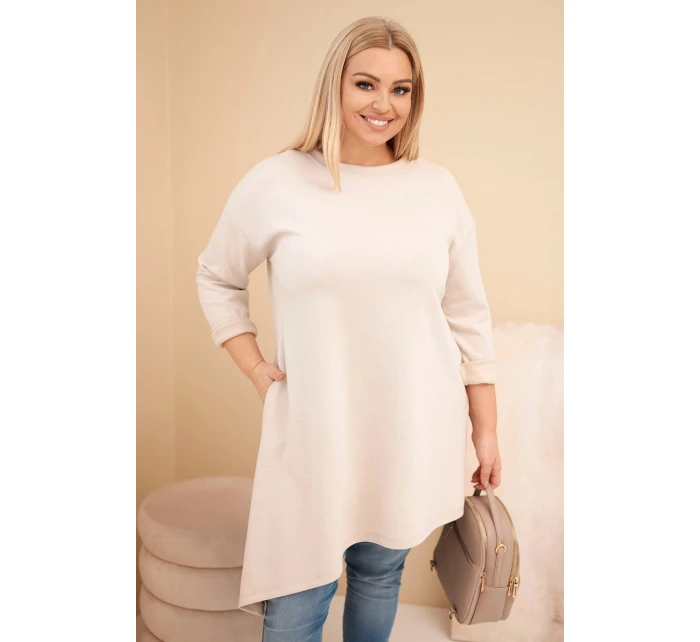 Dámská PLUS SIZE šaty z viskózy s volným střihem a dlouhým rukávem béžová Dámská PLUS SIZE šaty z viskózy s volným střihem a dlouhým rukávem béžová