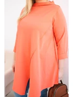 Dámská bavlněná blůza Plus Size asymetrická s ohrnutým rukávem meruňková