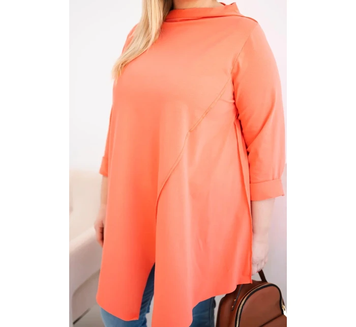 Dámská bavlněná blůza Plus Size asymetrická s ohrnutým rukávem meruňková