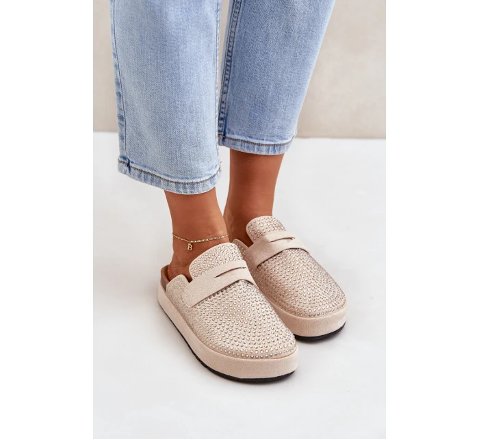 Dámské sandály zdobené zirkony na platformě béžové Deorani Dámské sandály zdobené zirkony na platformě béžové Deorani