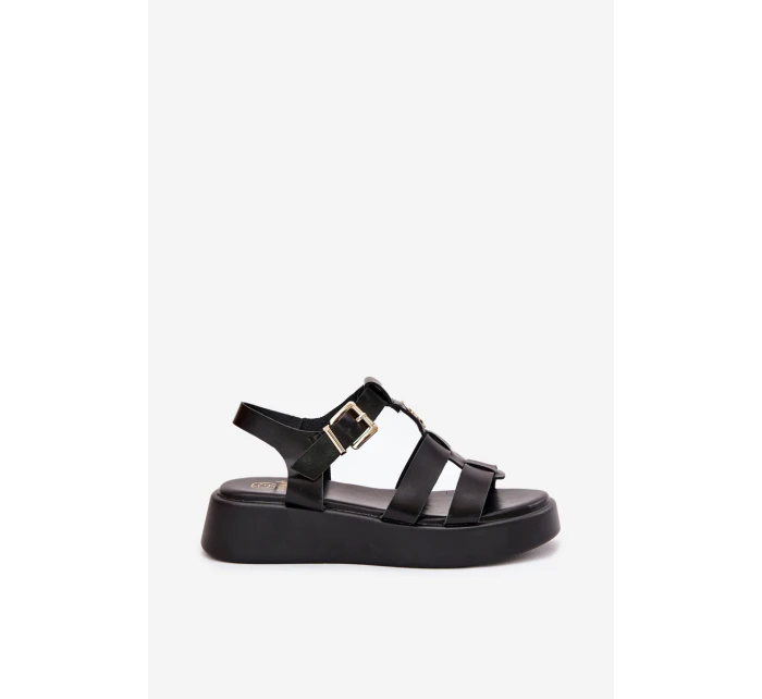 Dámské Sandály Na Platformě Se Zlatým Detalem Černé Fevire Dámské Sandály Na Platformě Se Zlatým Detalem Černé Fevire