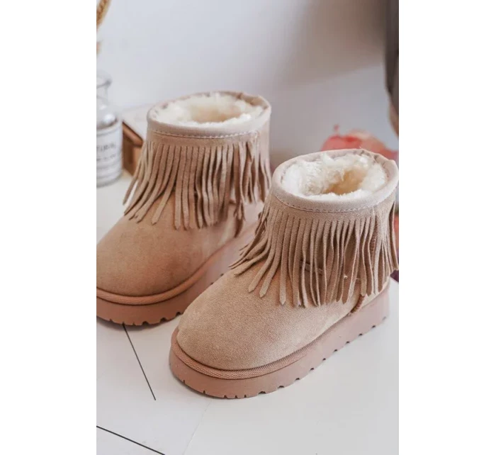 Zateplené dětské sněhule s ozdobnými třásněmi Béžová Nimia