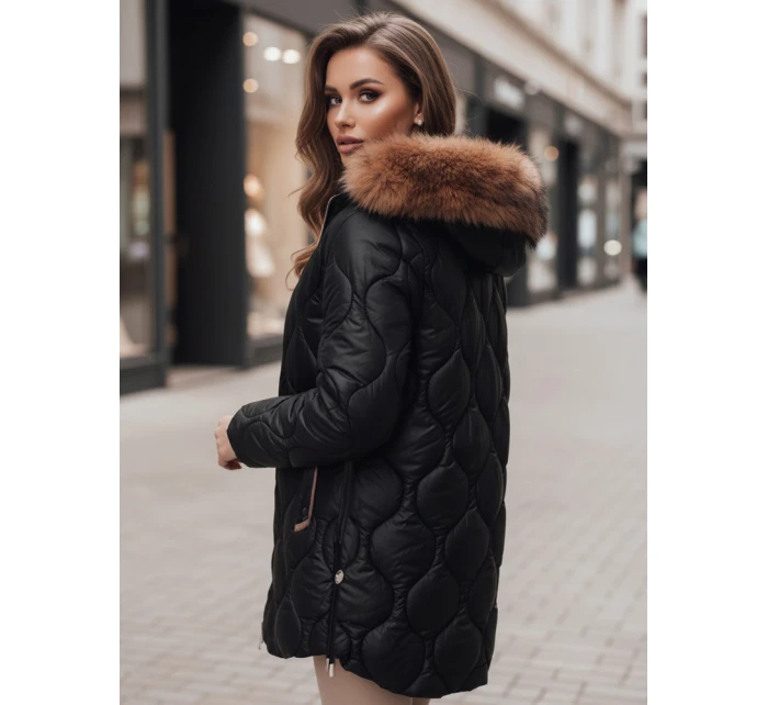 Dámská zimní bunda LUMORE prošívaná s kapucí černá FashionStreet TY4723